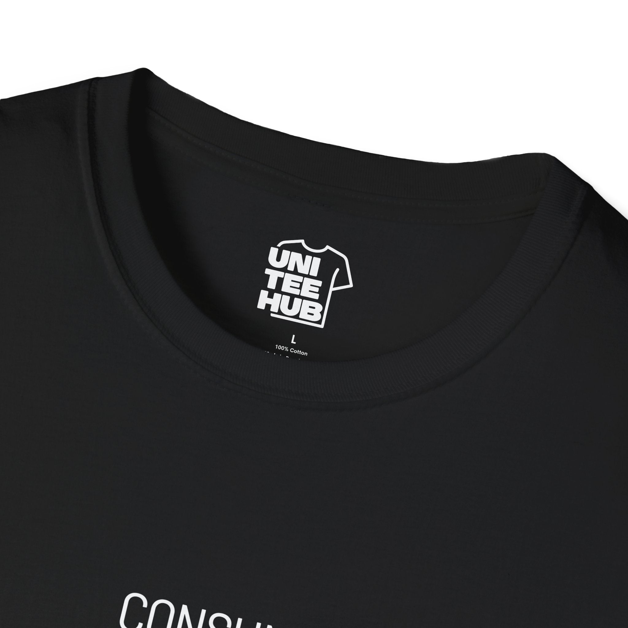 Consume Less Create More Black T-Shirt with ribbed collar - T-Shirt