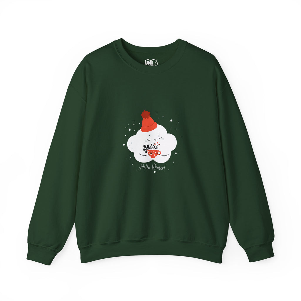 Hello Winter Unisex Crewneck Sweatshirt - Forest Green / S - Sweatshirt