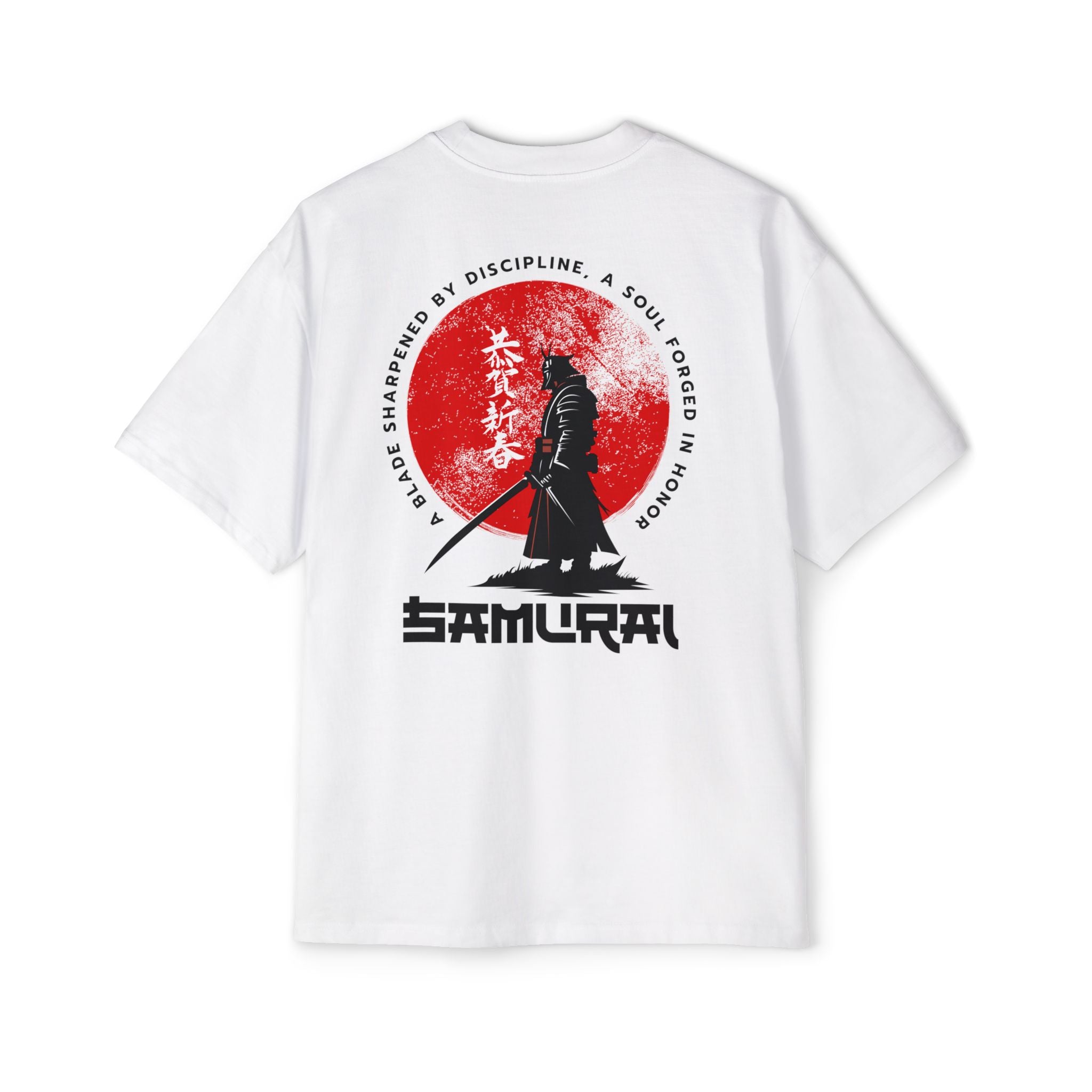 Samurai Themed Heavy Oversized Tee - Japanese Warrior Graphic T-Shirt - T-Shirt