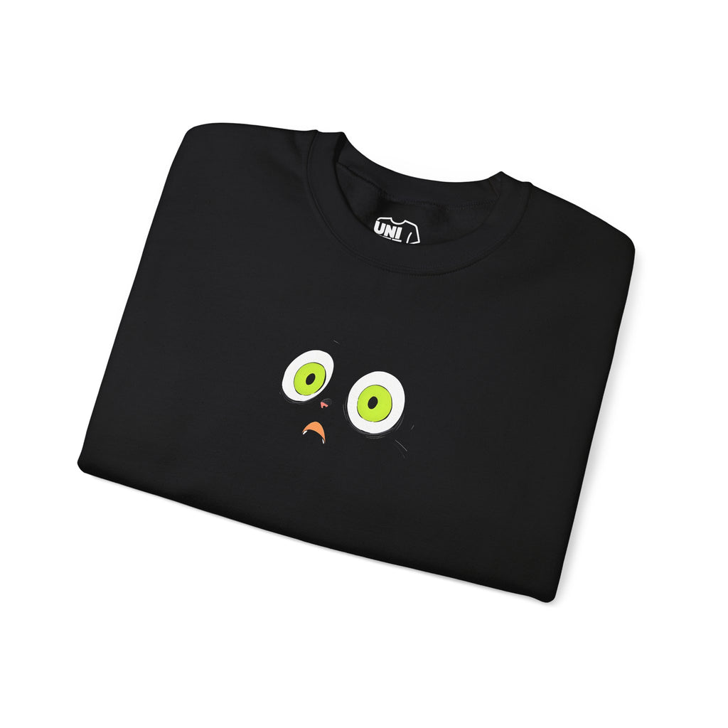 Black Crewneck Sweatshirt with Green Eyes Design - Sweatshirt