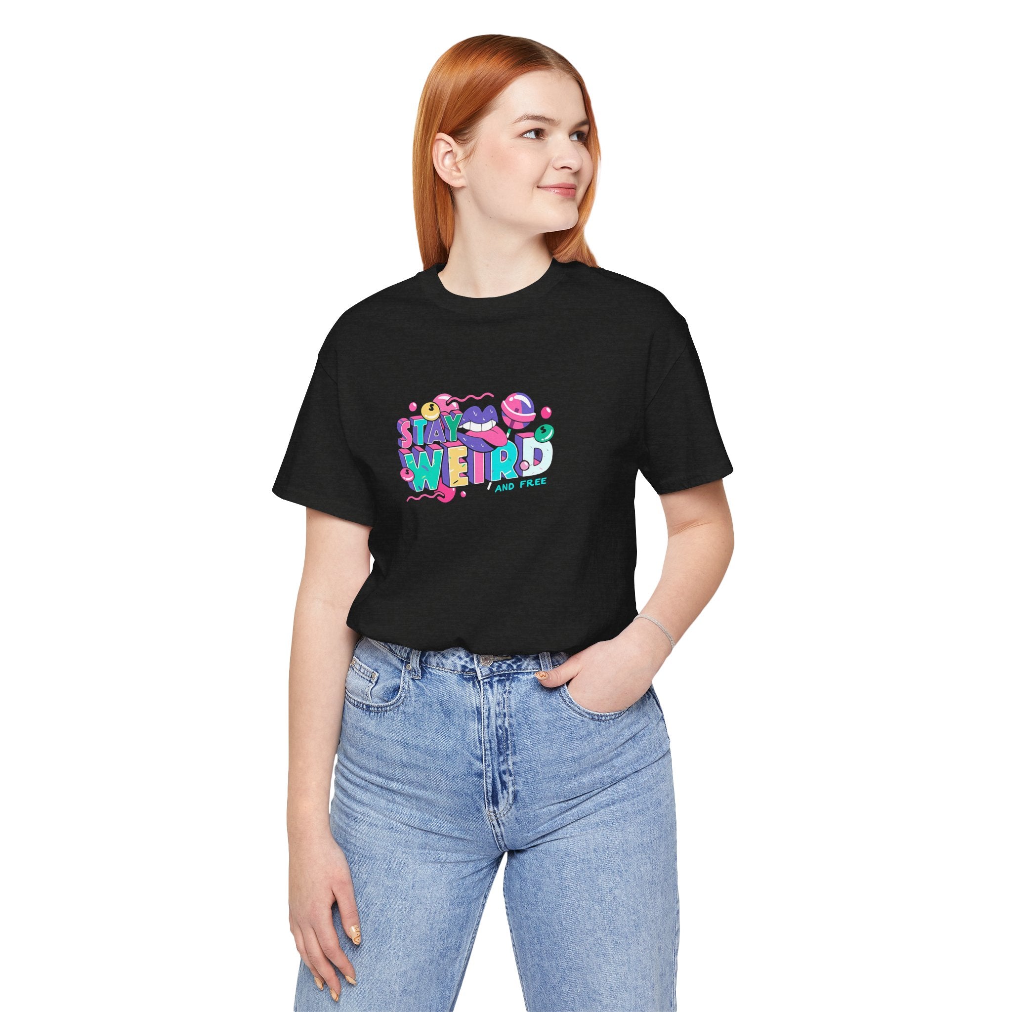 Stay Weird & Free Unisex Jersey Tee - Black Heather / S - T-Shirt