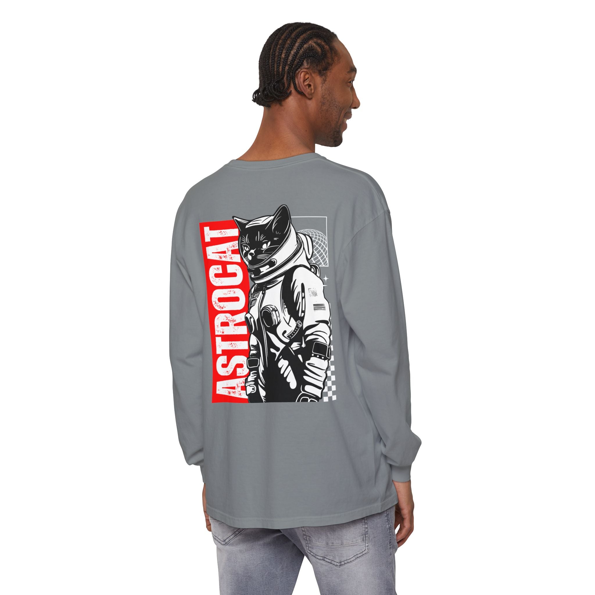 Astrocat Unisex Long Sleeve T-Shirt - Cool Cat in Space Design - Long-sleeve