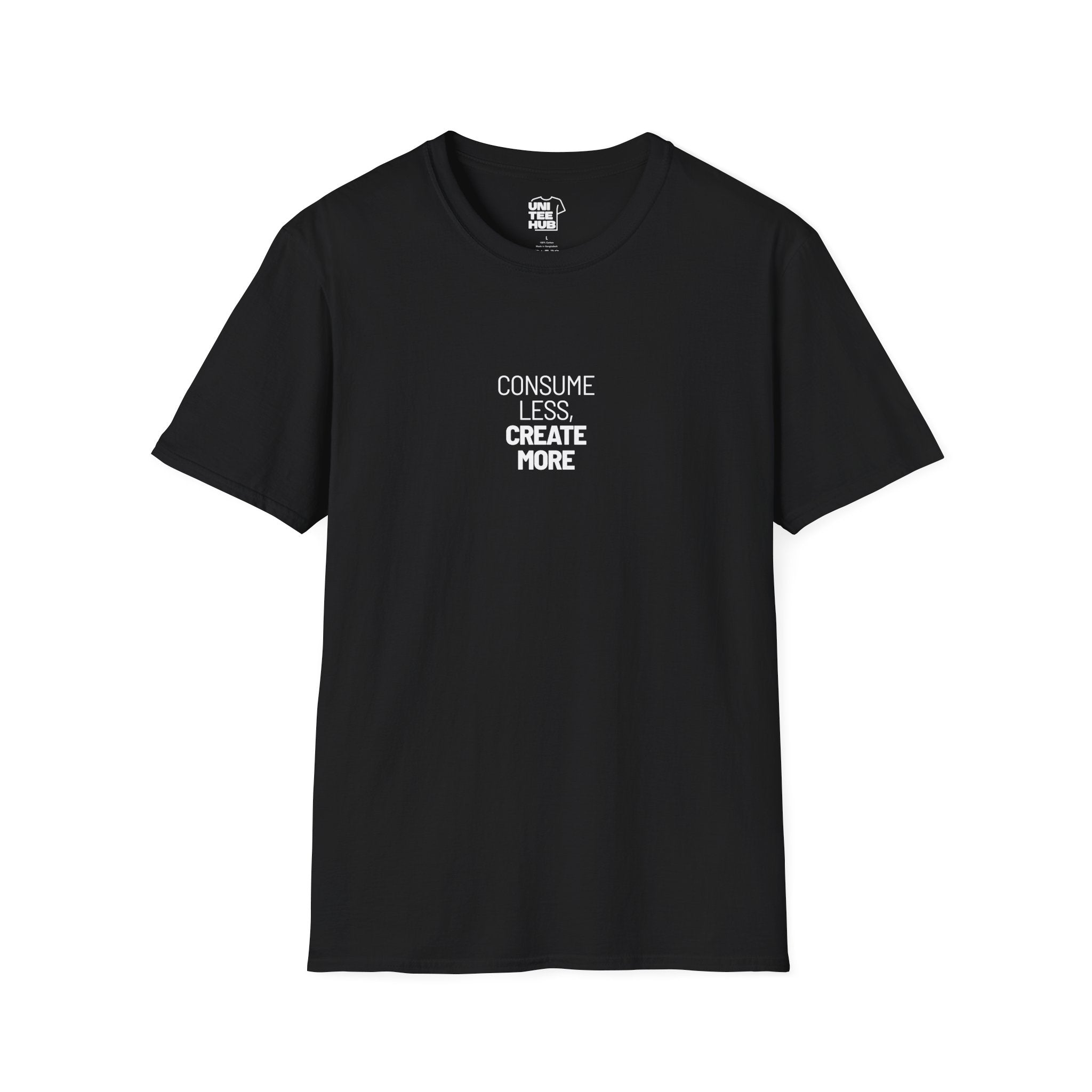 Consume Less Create More Black T-Shirt with ribbed collar - T-Shirt