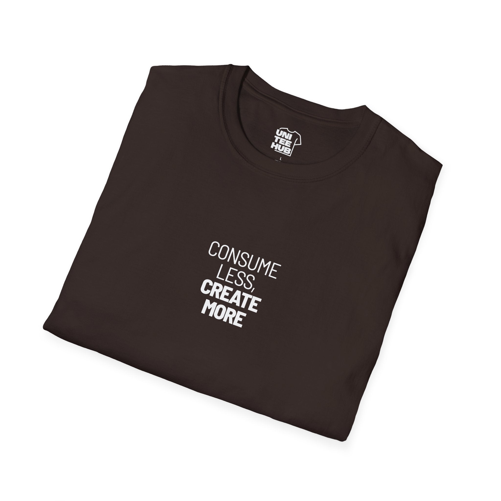 Consume Less Create More Black T-Shirt with ribbed collar - T-Shirt