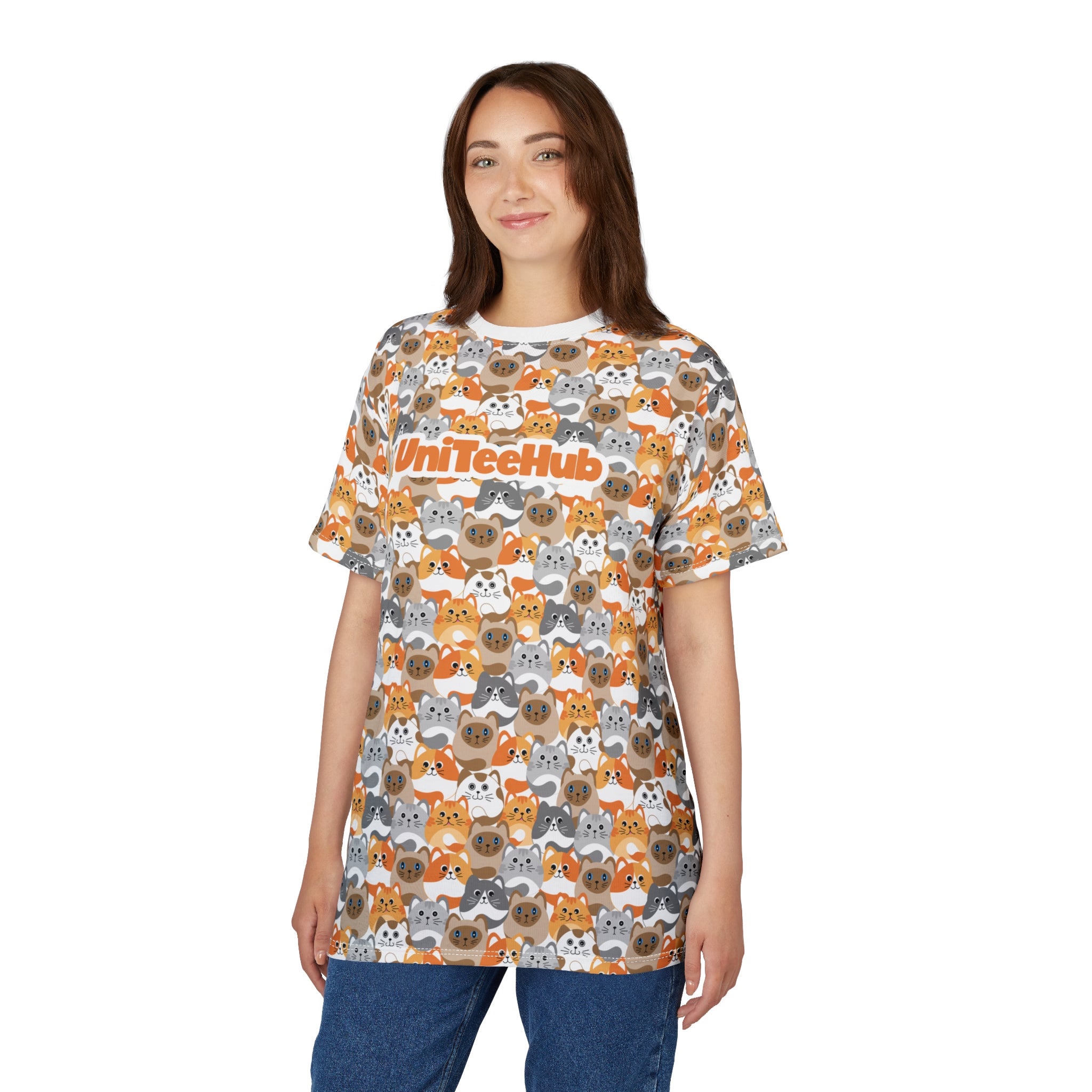 Uniteehub Colorful Cat Durable Polyester Tee - All Over Prints