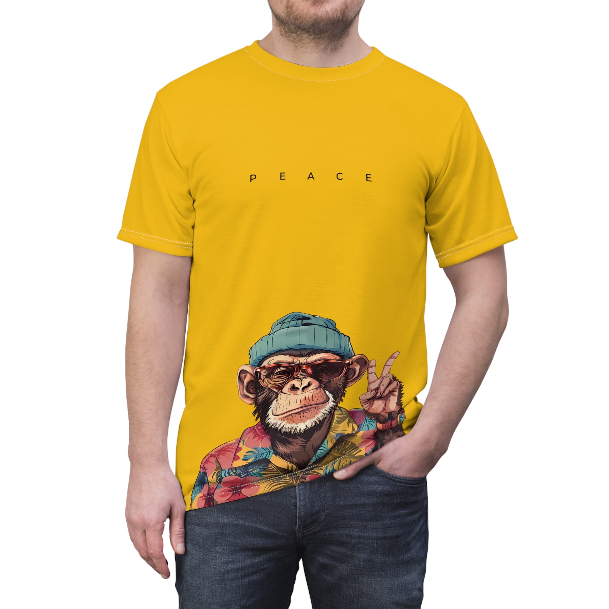 Fun Monkey Peace T-Shirt Regular Fit - White stitching / 4 oz. / S - All Over Prints