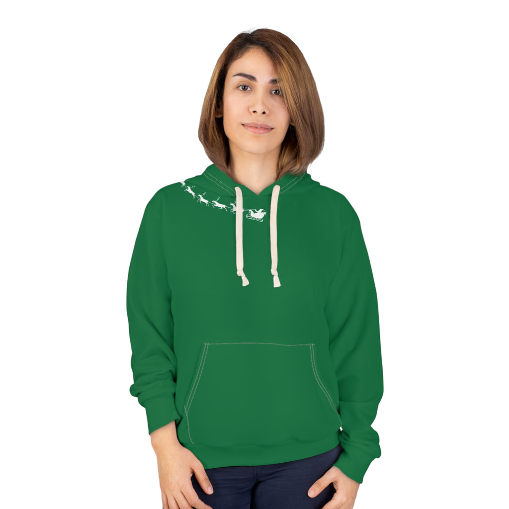 Green Minimal Hoodie with Flying Santa