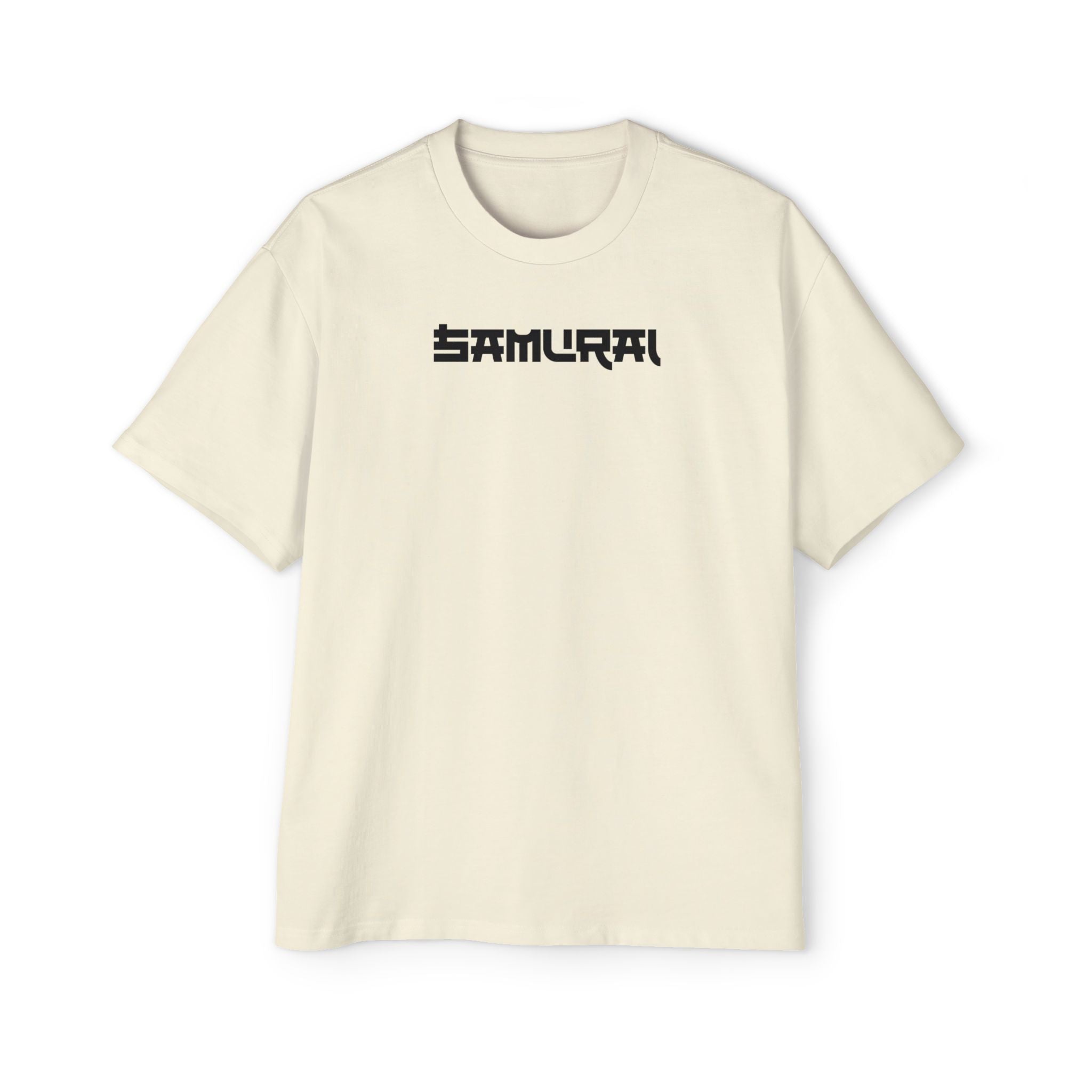 Samurai Themed Heavy Oversized Tee - Japanese Warrior Graphic T-Shirt - Butter / S - T-Shirt