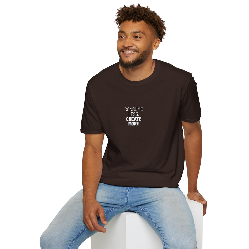 Consume Less Create More Black T-Shirt with ribbed collar - T-Shirt