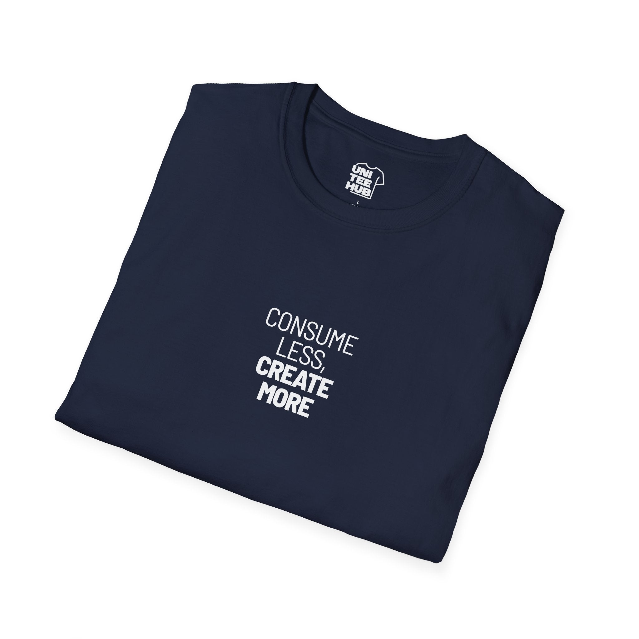 Consume Less Create More Black T-Shirt with ribbed collar - T-Shirt