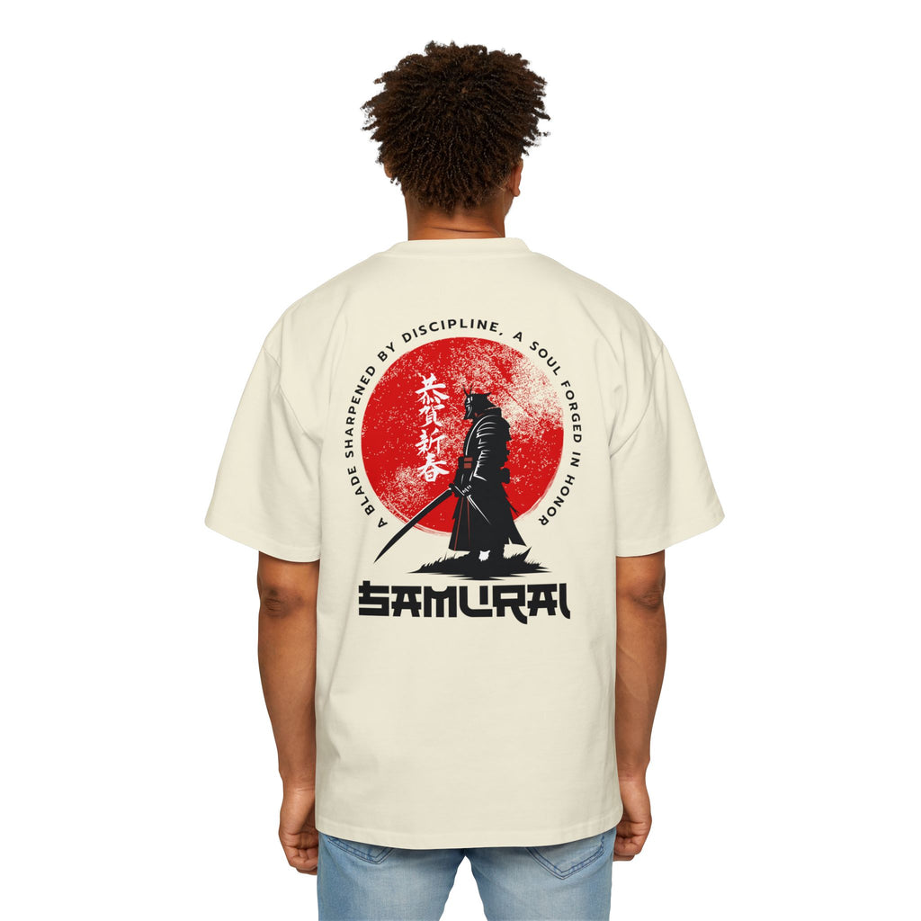 Samurai Themed Heavy Oversized Tee - Japanese Warrior Graphic T-Shirt - T-Shirt