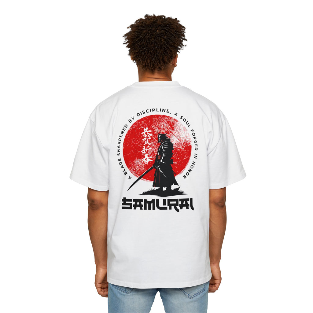 Samurai Themed Heavy Oversized Tee - Japanese Warrior Graphic T-Shirt - T-Shirt