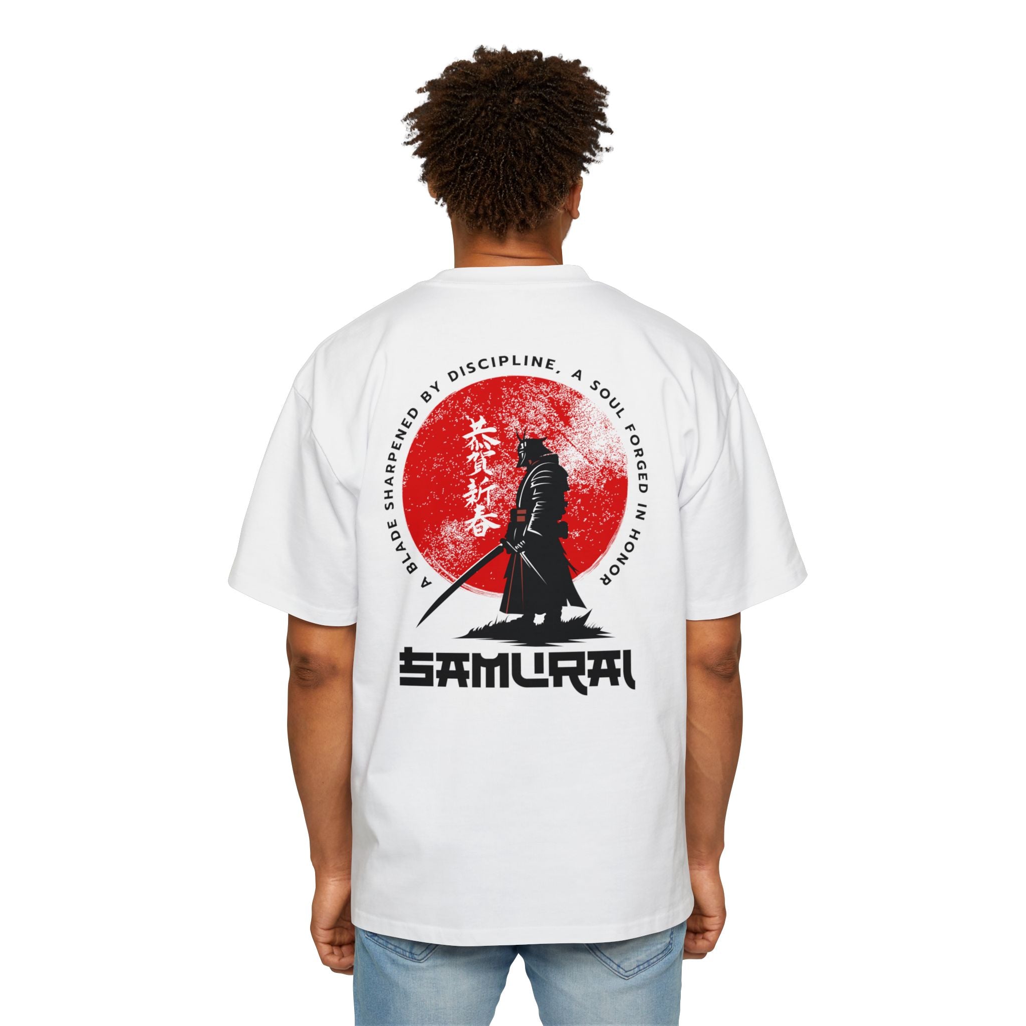 Samurai Themed Heavy Oversized Tee - Japanese Warrior Graphic T-Shirt - T-Shirt