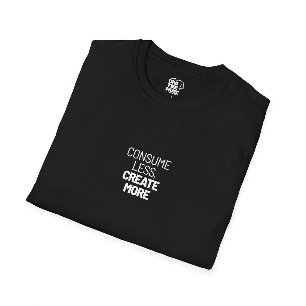 Consume Less Create More Black T-Shirt with ribbed collar - T-Shirt