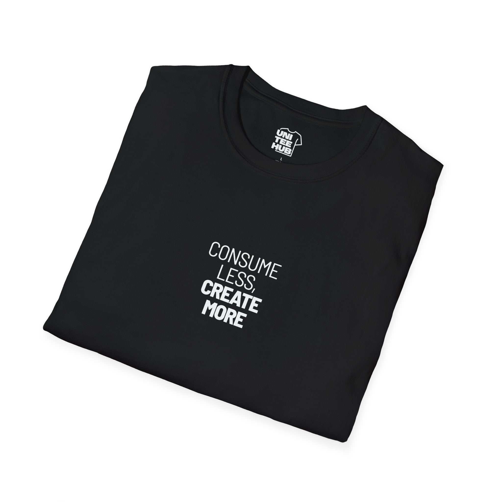 Consume Less Create More Black T-Shirt with ribbed collar - T-Shirt