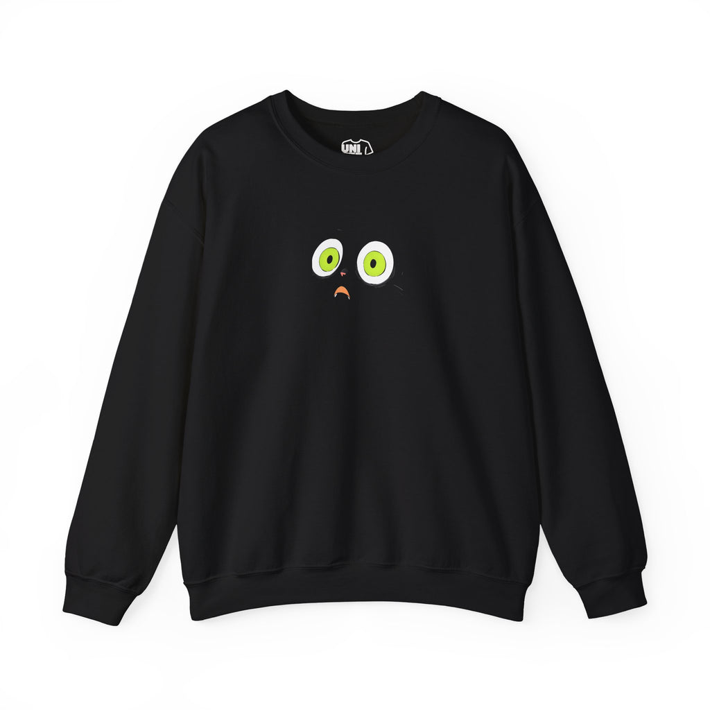 Black Crewneck Sweatshirt with Green Eyes Design - Sweatshirt