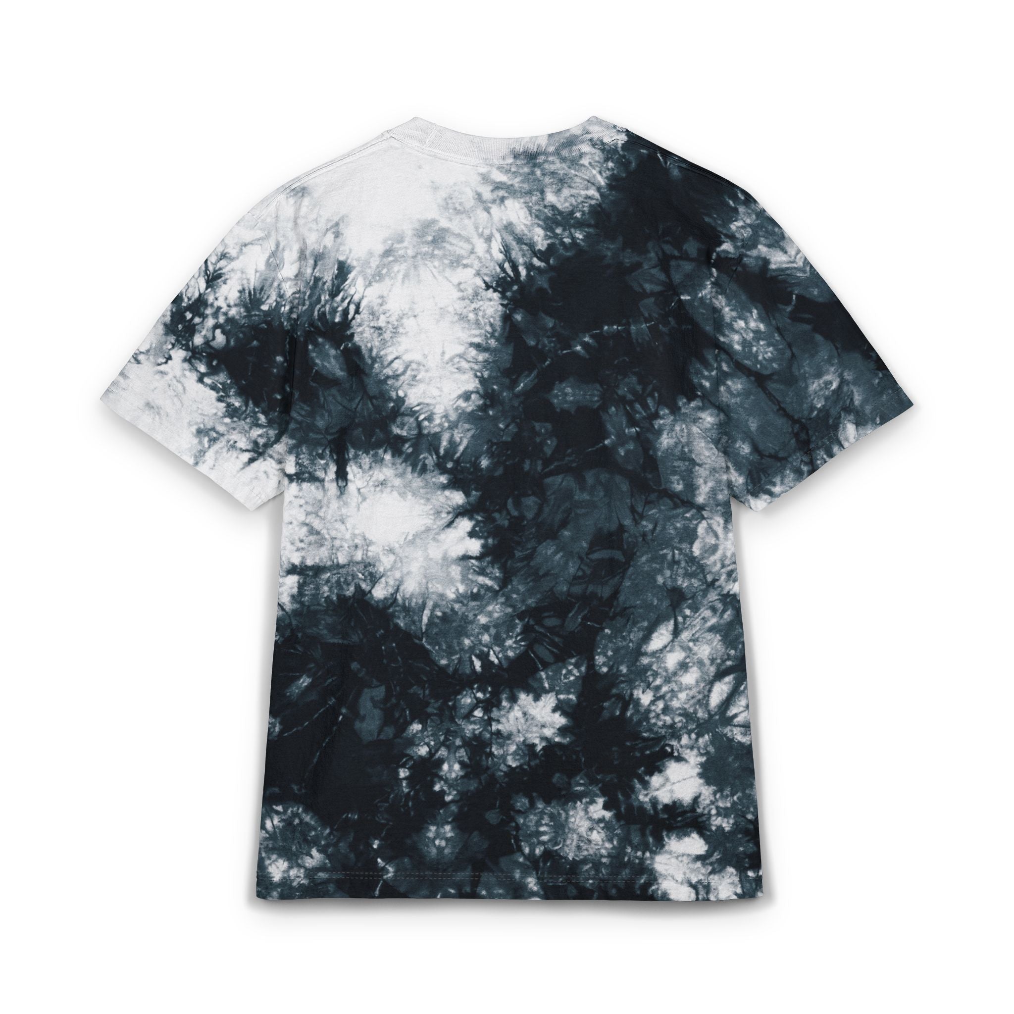 Tie-dye t-shirt with black and white pattern on a white background