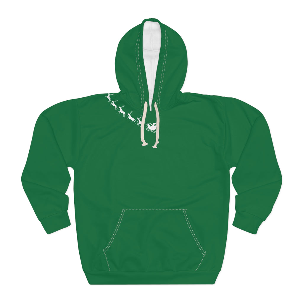 Green Minimal Hoodie with Flying Santa