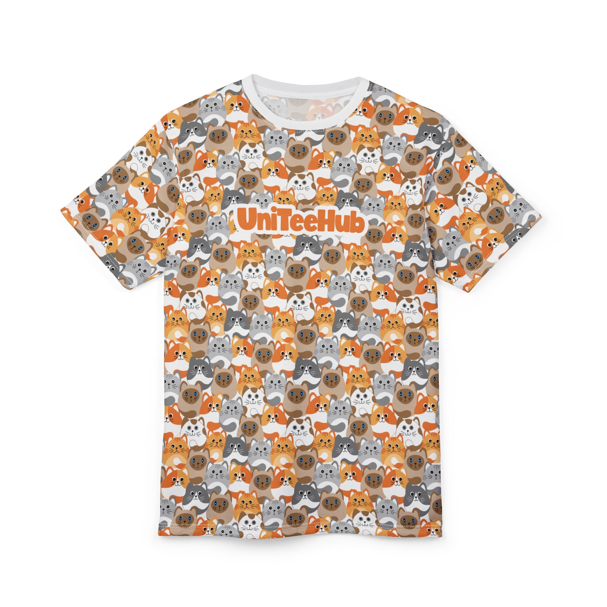 Uniteehub Colorful Cat Durable Polyester Tee - White stitching / 4 oz. / S - All Over Prints