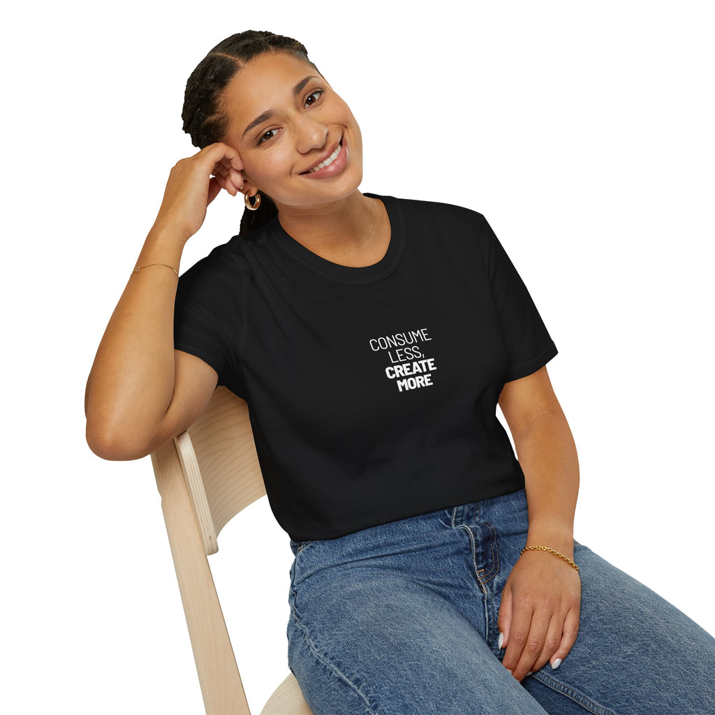 Consume Less Create More Black T-Shirt with ribbed collar - T-Shirt