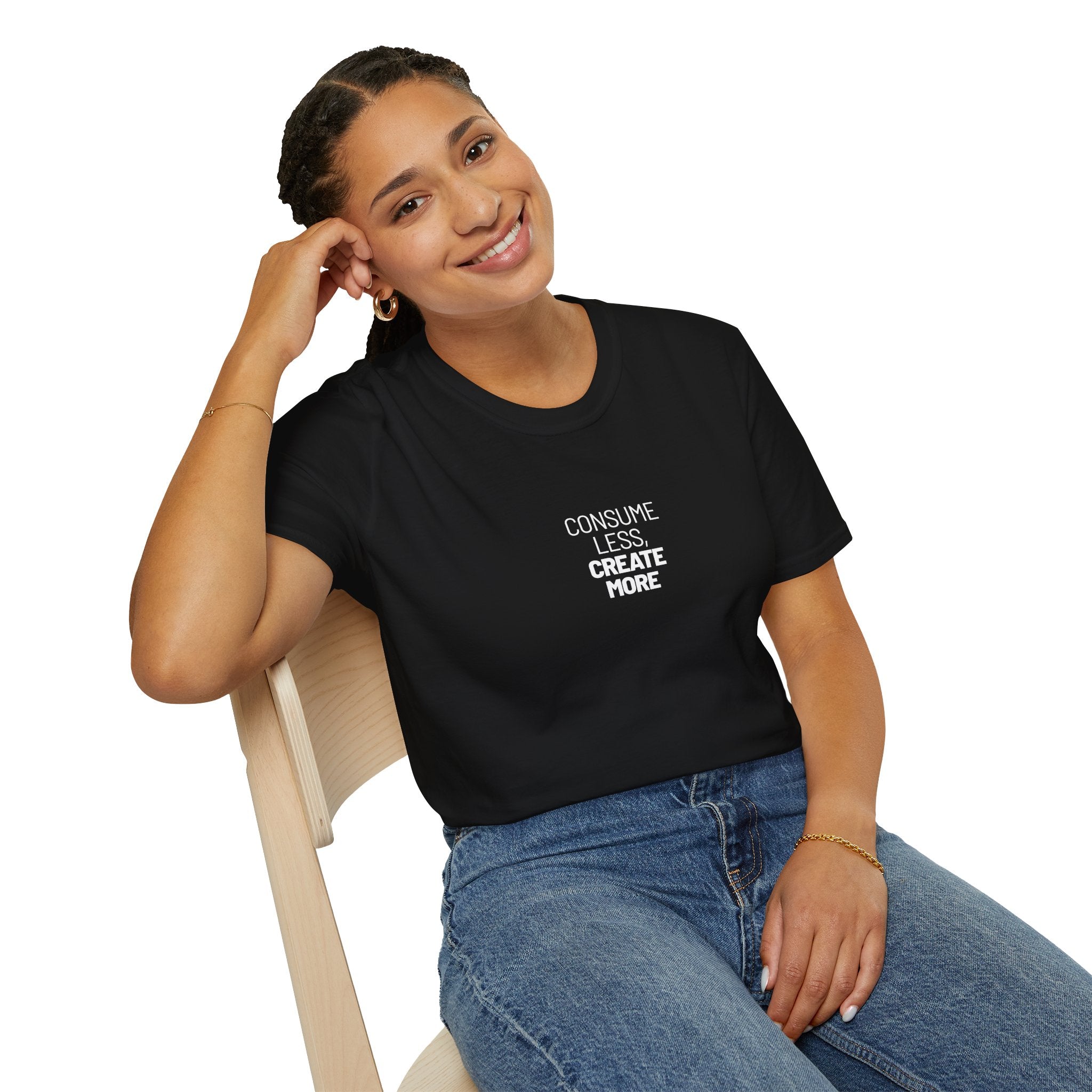 Consume Less Create More Black T-Shirt with ribbed collar - T-Shirt