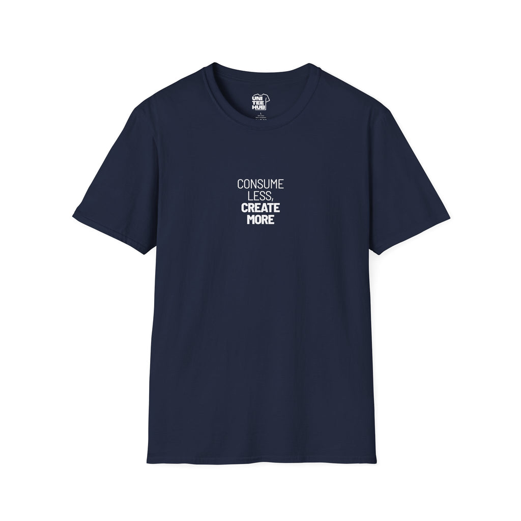 Consume Less Create More Black T-Shirt with ribbed collar - Navy / S - T-Shirt