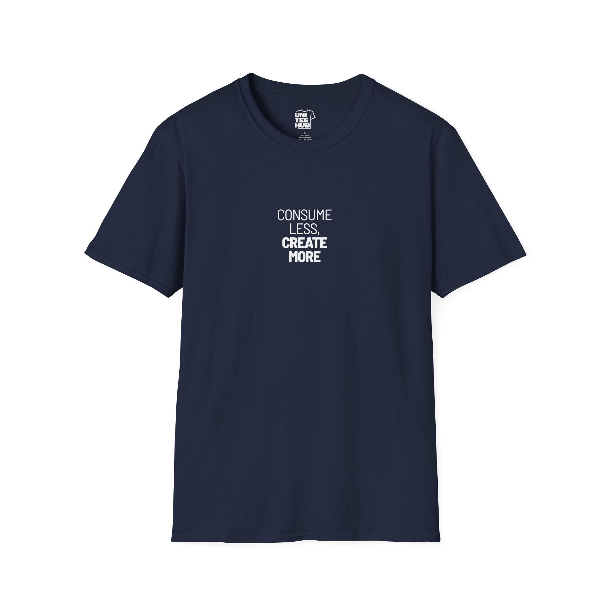Consume Less Create More Black T-Shirt with ribbed collar - Navy / S - T-Shirt